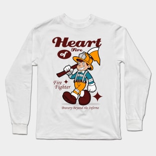 Retro Firefighter Cartoon Long Sleeve T-Shirt